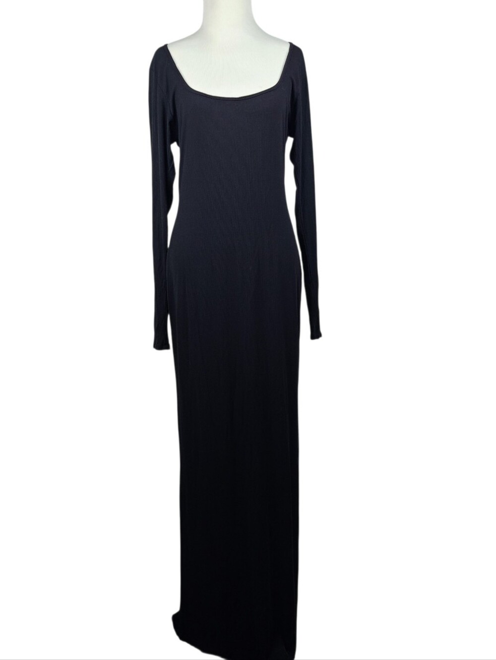 Skims Soft Lounge Black Ribbed Knit Maxi Dress Scoop Neck Women's XL